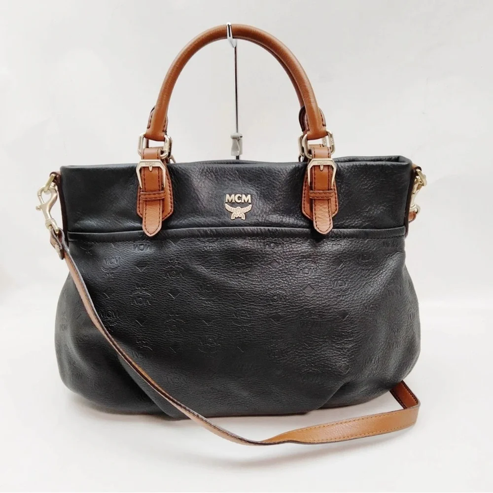 MCM Black and Tan Leather Satchel/ crossbody Bag MCM Shoulder Bag Black PVC
